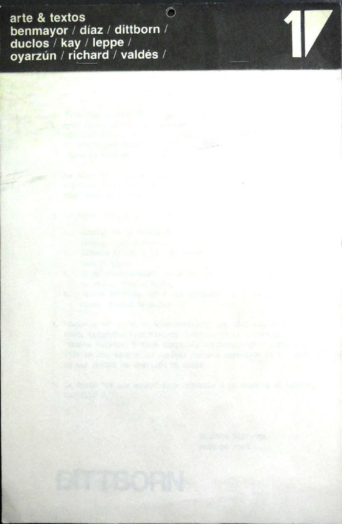 Arte & Textos, benmayor, díaz, dittborn, duclos, kay, leppe, oyarzún, richard, valdés