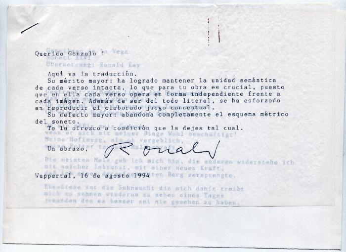 Soneto Garcilaso traducido al alemán por Kay