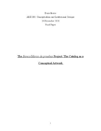 The Banco/Marco de pruebas Project: The Catalog as a Conceptual Artwork