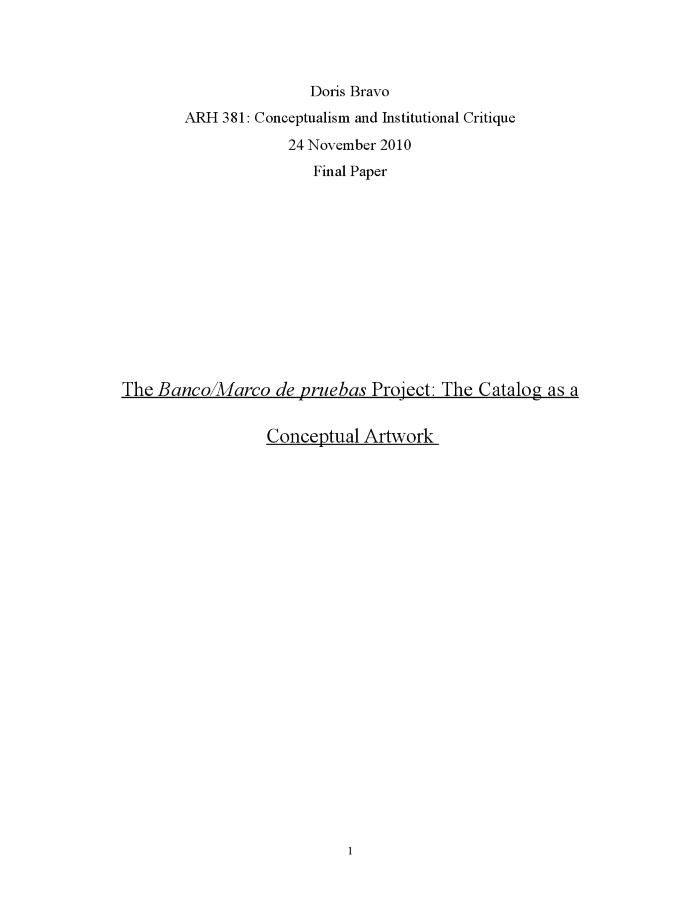 The Banco/Marco de pruebas Project: The Catalog as a Conceptual Artwork