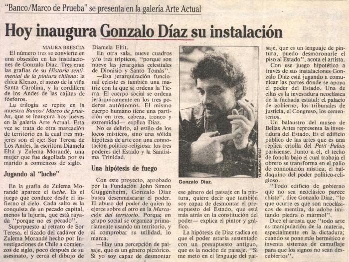 Hoy inaugura Gonzalo Díaz su instalación