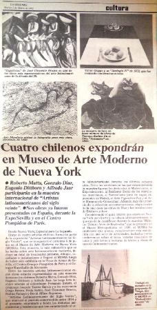 Cuatro chilenos expondrán en Museo de Arte Moderno de Nueva York