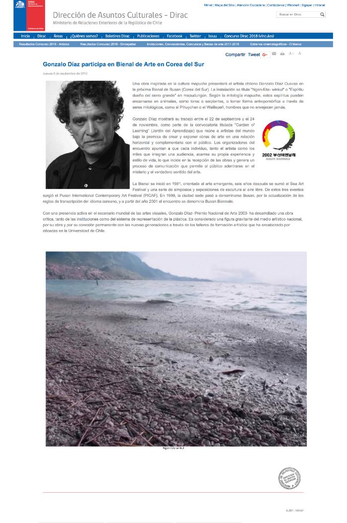 Gonzalo Díaz participa en Bienal de Arte en Corea del Sur