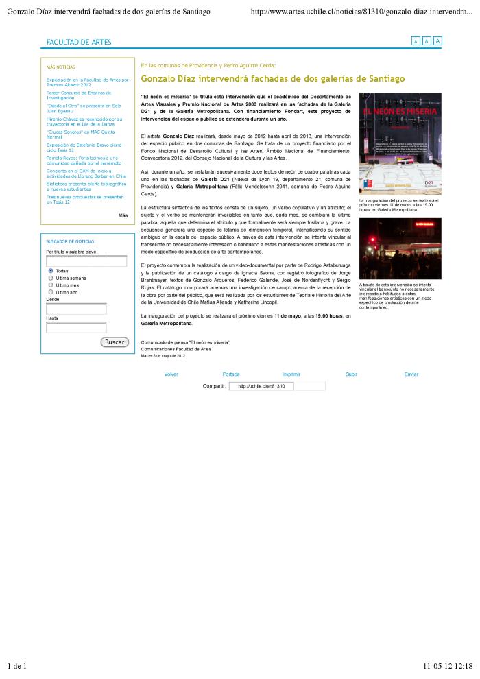 Gonzalo Díaz intervendrá con neón dos galerías de arte en Santiago