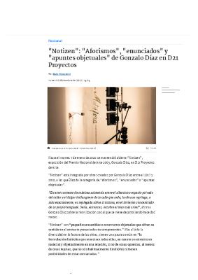 "Notizen": "Aforismos", "enunciados" y "apuntes objetuales" de Gonzalo Díaz en D21 Proyectos
