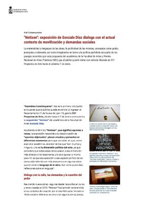 Notizen: exposición de Gonzalo Díaz dialoga con el actual contexto de movilización y demandas sociales