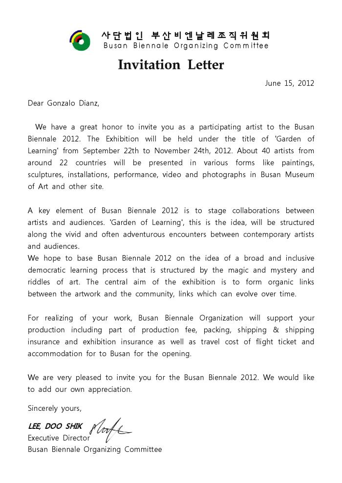 Carta invitación - aceptación Bienal Busan