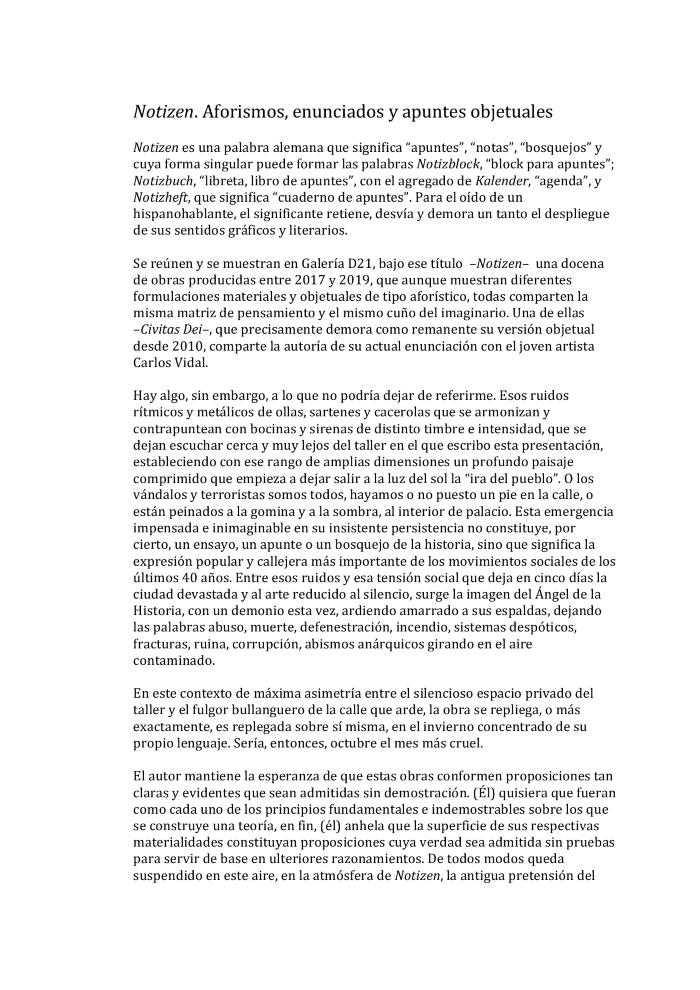 Notizen. Aforismos, enunciados y apuntes objetuales