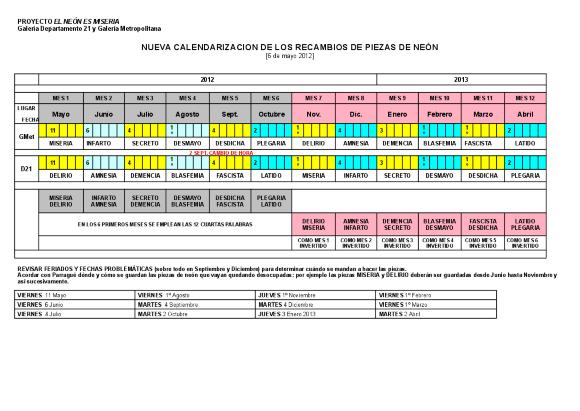 Proyecto El Neón es Miseria_Nueva calendarización